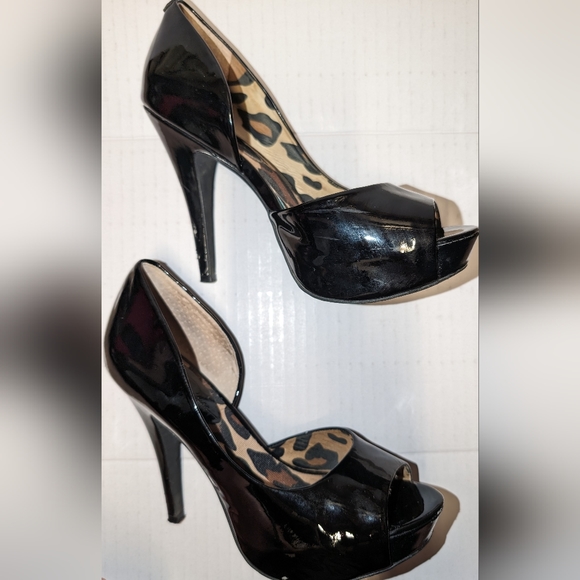 Jessica Simpson Acadia Black Patent Leather Platform Peep Toe Heels Women 6.5 - Picture 1 of 4